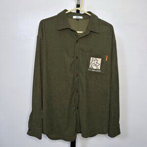 🐉 SALE 🐉 Men's green corduroy casual button up shirt with dragon graphic